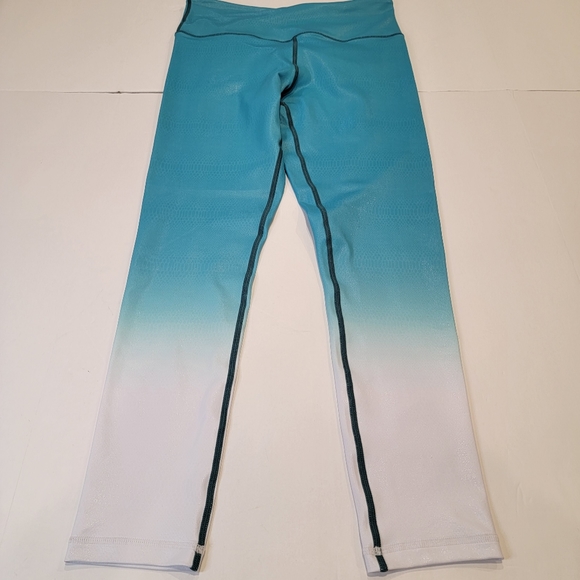 Zyia Active Venom Teal White Ombre Workout Leggings Light Shimmer 7/8 Size 6-8 - Picture 4 of 14